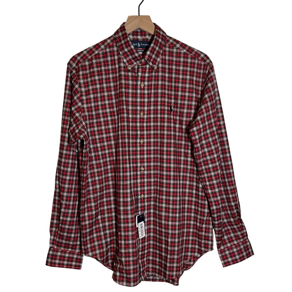 Ralph‎ Lauren Classic Fit Button Down Shirt in Red Plaid, Men's Medium, NWT